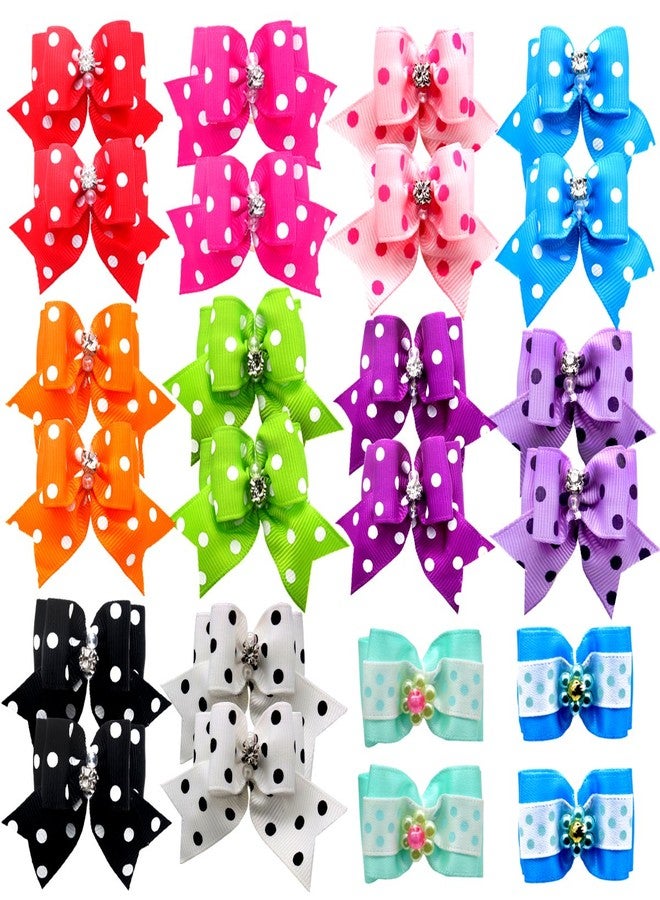 YOY 24 pcs/12 Pairs Adorable Grosgrain Ribbon Pet Dog Hair Bows with Elastic Rubber Bands - Doggy Kitty Topknot Grooming Accessories Set for Long Hair Puppy Cat - Image 1